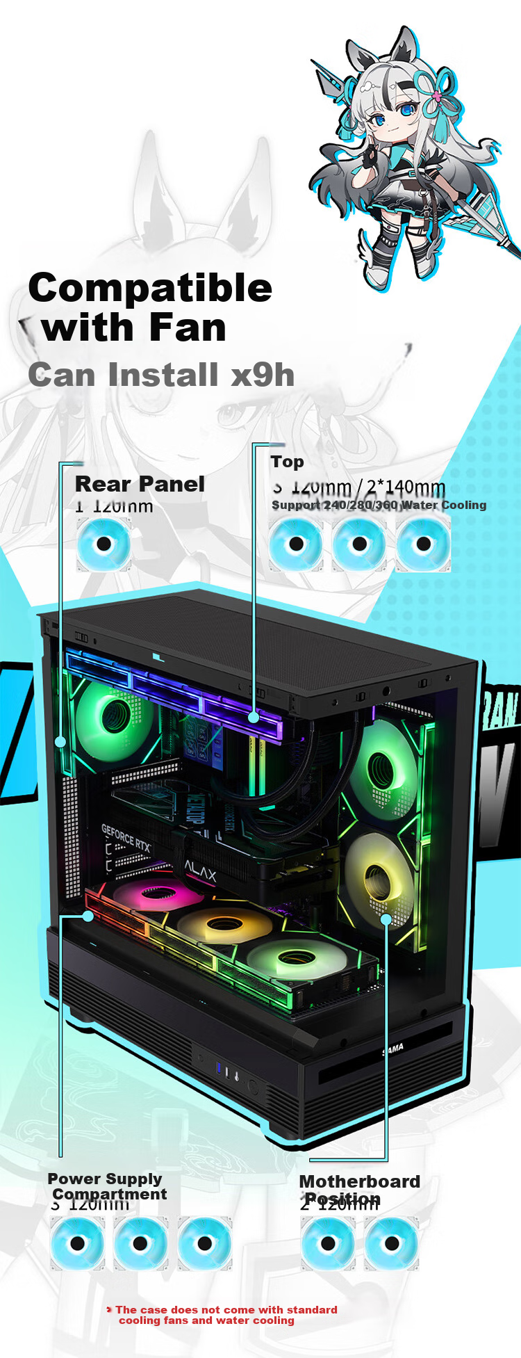 SAMA Jinghong Black ATX Panoramic Gaming Computer Case, 270° View/Double-Sided Glass/Supports 360 Water Cooling/9 Fan Positions/427mm Long Graphics Card Slot/U2+U3 11