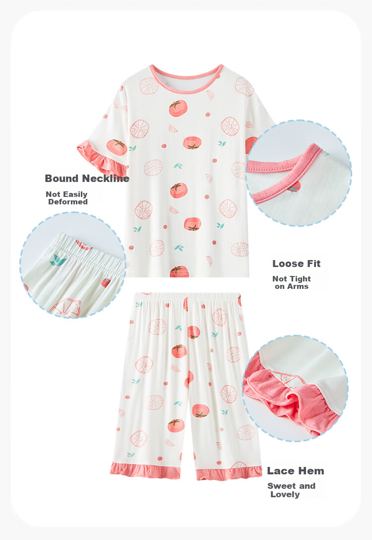 DEESHA [7A Antibacterial Comfort] Children's Pajama Set Air Conditioning Wear Spring Summer Girls' Cooling Short-Sleeve Loungewear for Older Childre 2