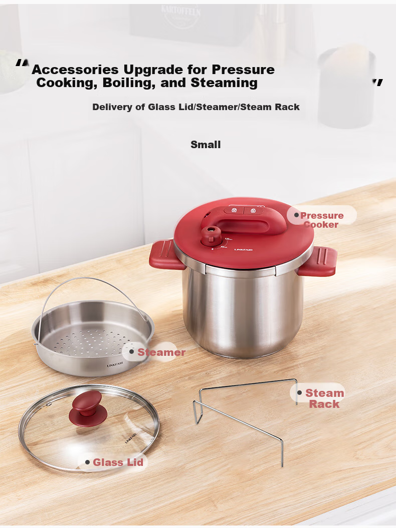 LINKFAIR Gaole Shigao Pressure Cooker, Household Pressure Cooker, Explosion-Proof Stainless Steel, One-Touch Opening And Closing, Suitable for 3-8 People, Compatible with Gas And Induction Stoves 10