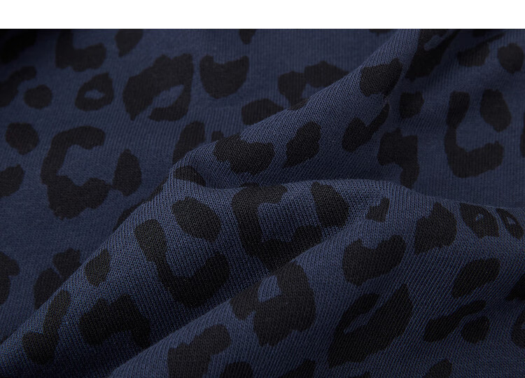 Demana Warm Cloud Cotton Autumn Drawstring Hooded Leopard Print Drop Shoulder Elastic Cuff Loose Petite Women's Dress 4