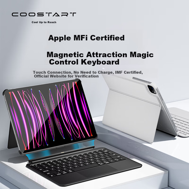COOLSTART Compatible with IPad Air 8/7/6/5/4&Pro 2018 Model [MFi Certified | Direct Connection to Official Website] Magic Keyboard Dual-Sided Clip for 10.9/11 Inch, Black