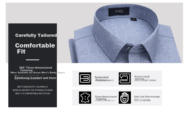 FIRS Long-Sleeve Shirt for Men, Autumn Business Casual Formal Wear, Style 7188-2 Blue (Long Sleeve), Size 38 3