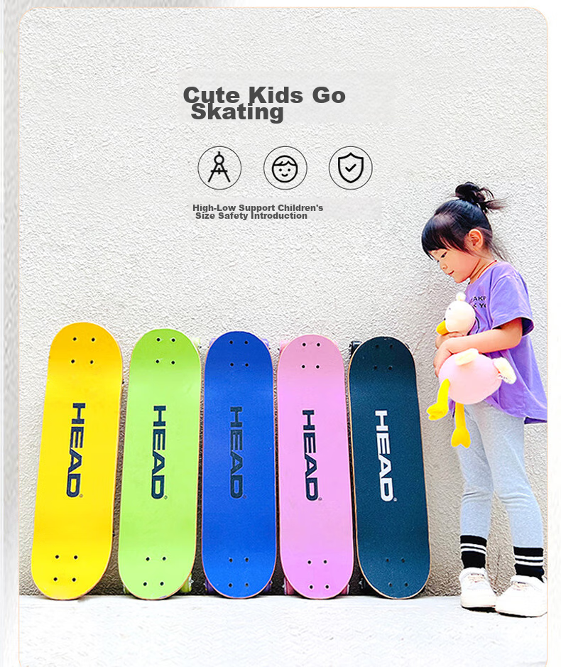 HEAD Children's Skateboard for Beginners, Four-Wheel Light-Up Double-Warped Skateboard for Boys And Girls Aged 3-9, Professional Entry-Level Skateboard, Magic Planet 4