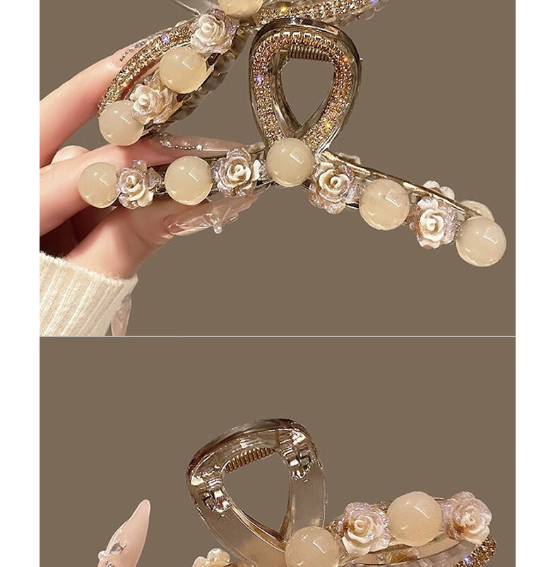 Jianyingshu Sweet Little Chanel Style Camellia Pearl Hair Claw Clip Hairpin High-End Hair Accessory for Women New Model 1