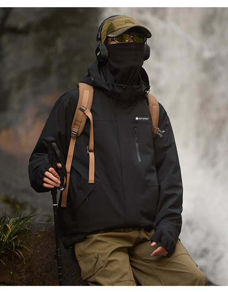 JEEP SPIRIT Men's Outdoor Fleece 3-in-1 Mountaineering Jacket Winter Windproof Waterproof Coat Black 3XL 5