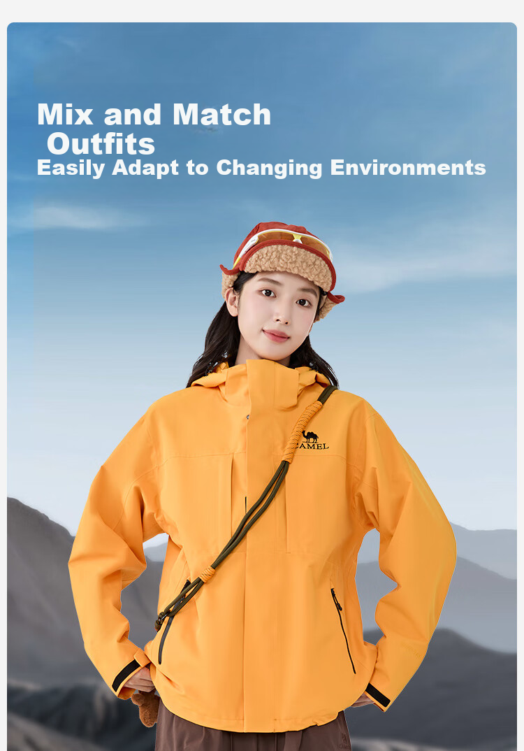 CAMEL Outdoor Jacket Three-In for Men And Women, 2025 Windproof And Rainproof Hiking Mountaineering Coat A35CA45253 XS 8