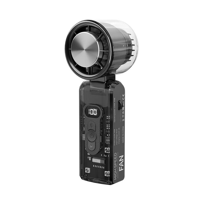 Kelleia High-Speed Handheld Mini Fan, Semiconductor Cooling, Long Battery Life, Neck-Hanging Portable, Turbine Brushless Motor Electric Fan, Small Outdoor Cooling Device, Powerful Wind FC8 Black