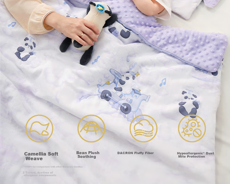 Babycare Camellia Newborn Dot Fleece Bedding Set of Four Pieces, Children's Nap Bedding, Pillowcase, Panda Car Desig 3