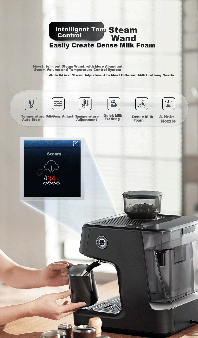 Barsetto PRO1lite Titan Transformer Coffee Machine Large Screen Touch Control Multifunction Menu Semi-Automatic Italian Grinder All-in-One Off-White New Year Gift 8
