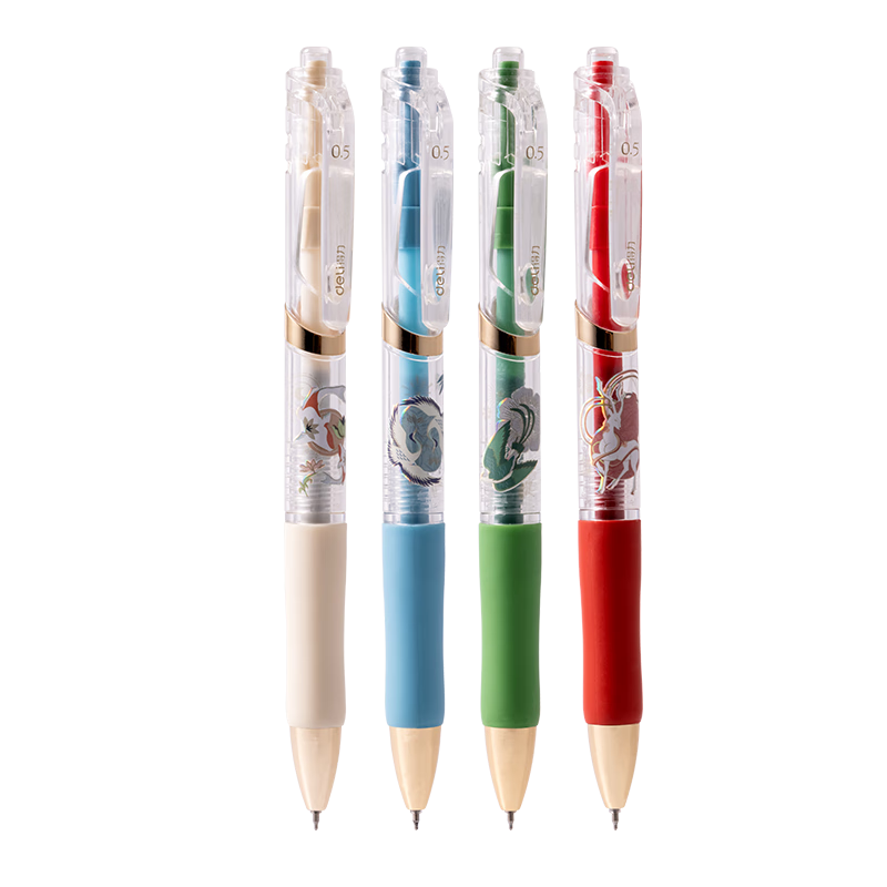 Deli Chinese Style Retractable Gel Pen Quick-Dry Smooth ST Tip Student Gel Pen Brush Pen High-Value Chinese Style Black 4-Pack SA330 College Entrance Exam