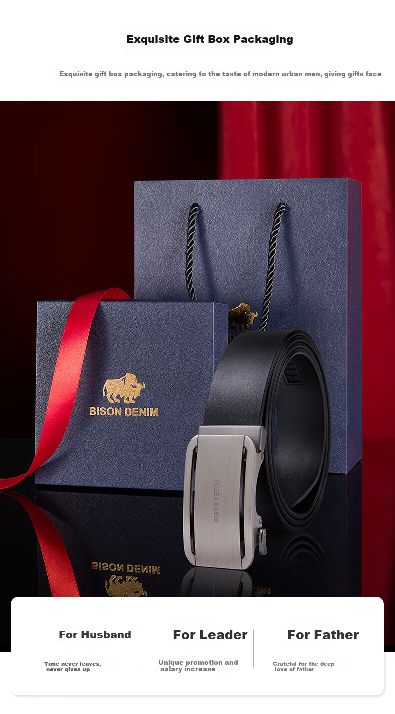 Meizhouyeniou Men's Belt, Top-Grain Leather, Automatic Buckle, Business Belt, Gift Box Packaging, Birthday Gift for Boyfriend 7