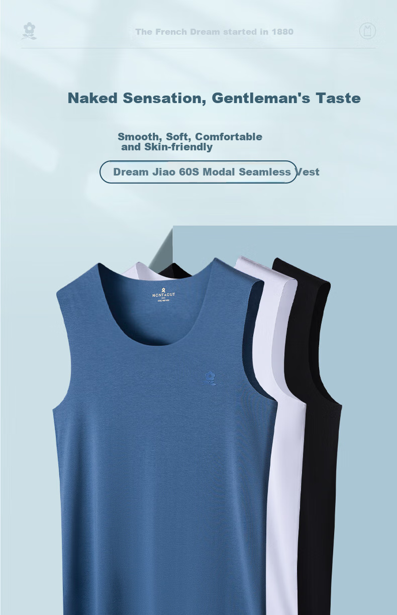 MONTAGUT Seamless Modal Tank Top for Men, Thin Undershirt Vest, Sweat-Wicking Breathable Sports Fitness Sleeveless Undershirt for Autum 1