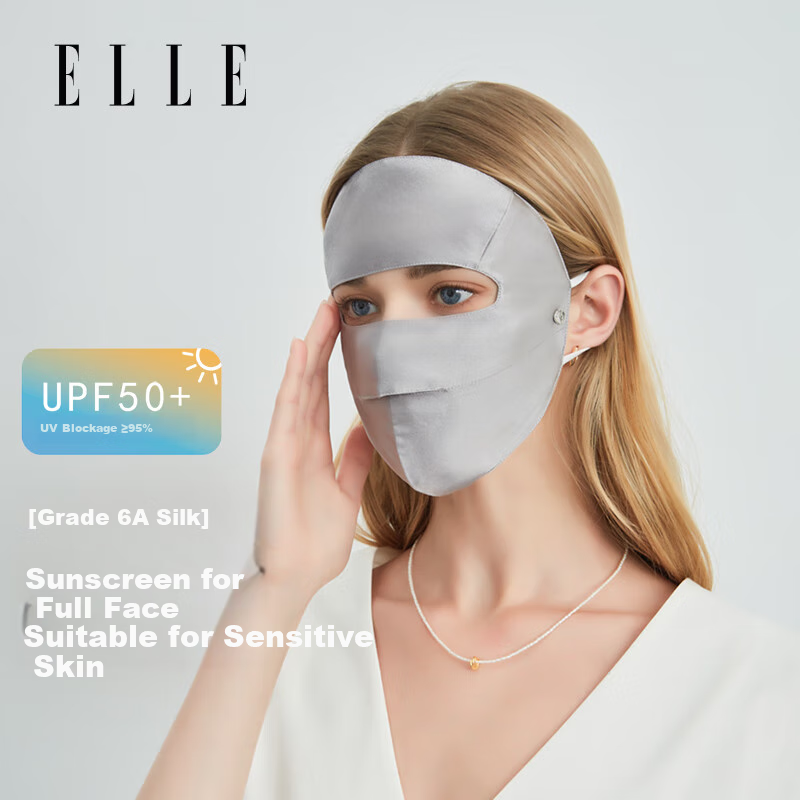 ELLE [100% Mulberry Silk] Sun Protection Face Mask for Women, UV-Resistant Face Cover, Gift for Girlfriend on Mid-Autumn Festival