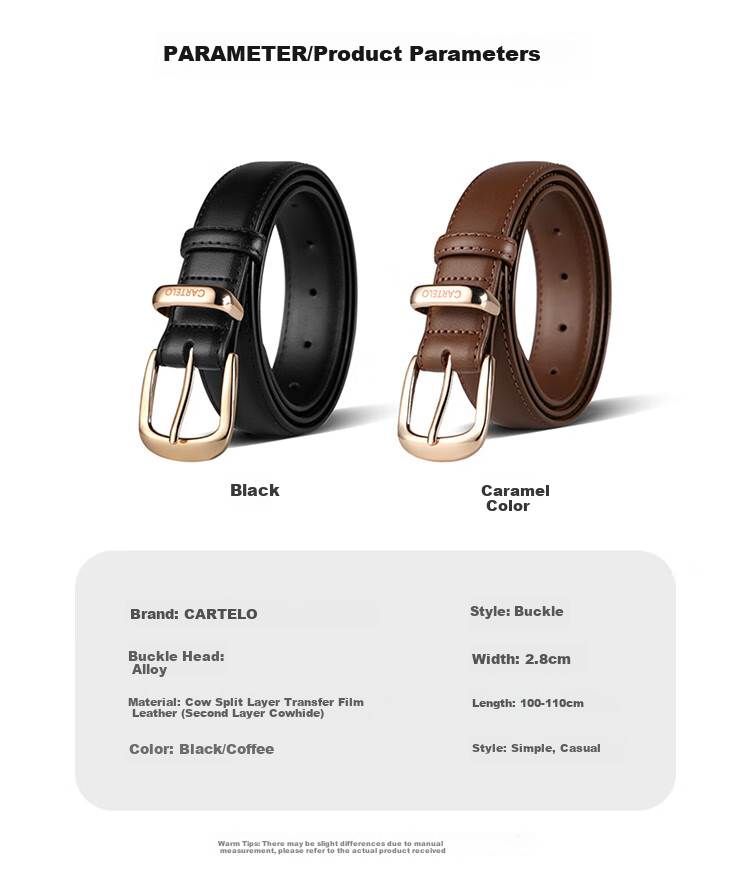 CARTELO Women's Leather Belt, Casual Trouser Belt, Simple Versatile Pin Buckle, Slim Decorative Style, Gift for Girlfriend 7