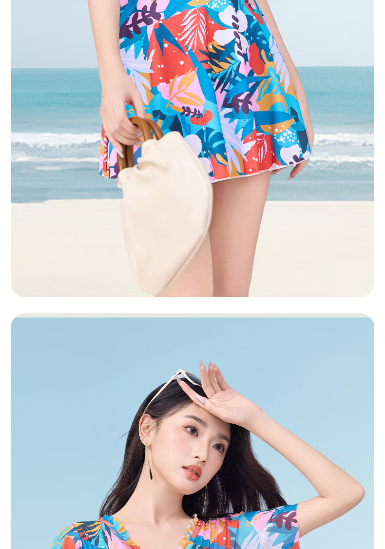 LangSha Women's One-Piece Conservative Swimdress Slimming Beach Skirt Swimsuit Plus Size Bathing Suit for Hot Springs 18