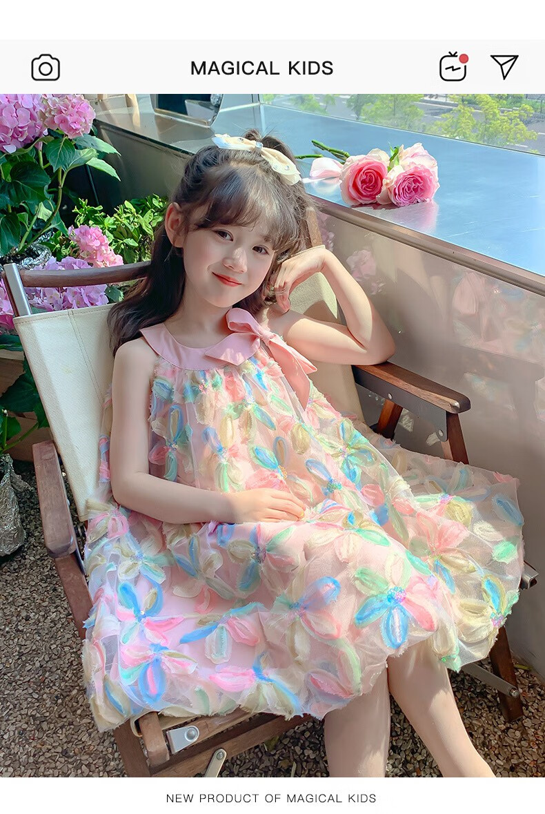 Anneyol Girls 2025 Summer New Trendy Princess Dress Floral Pink Size 110 1