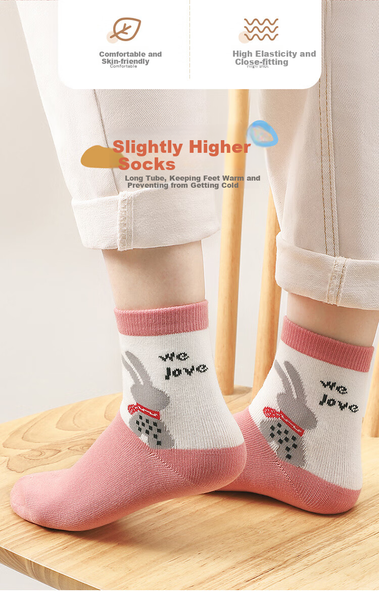 LangSha Children's Socks for Girls, Spring And Autumn Mid-Calf Cotton Socks, Comfortable Breathable Student Socks, Cute Big Kids Durable Socks 3