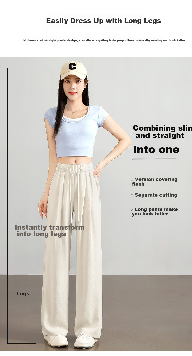 BOPRUIEY Thin Ice Silk Casual Pants for Women, Summer 2026 Trendiest Style, Breathable Draping Straight-Leg High-Waisted Wide-Leg Trousers 3