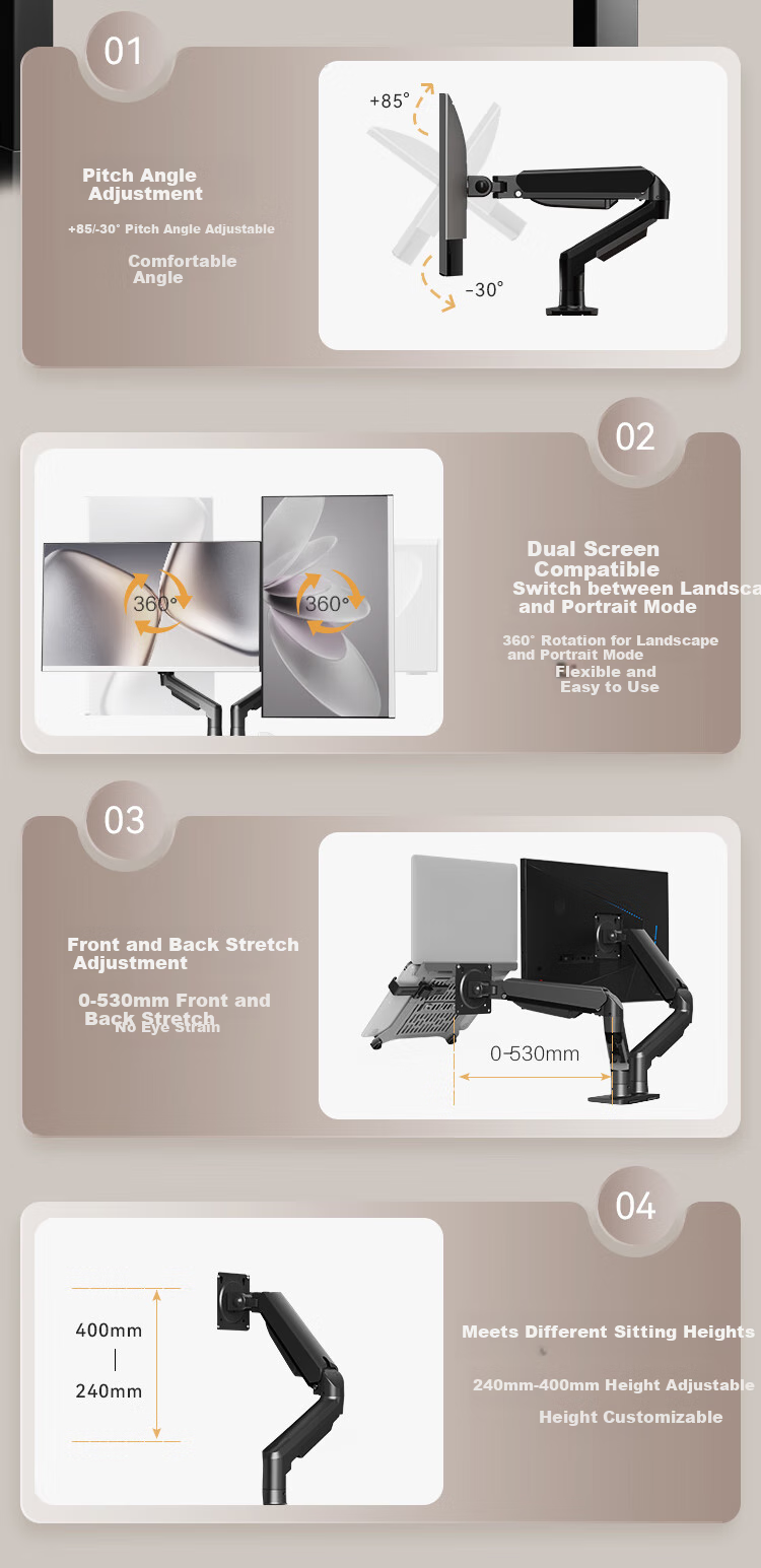 JD Original Monitor Stand, Mechanical Arm, Computer Desk Clamp Base, Screen Lifting Suspended Riser JZ-ZJ01 White 17-32 Inch, Compatible with Zhuowei Gaming 8