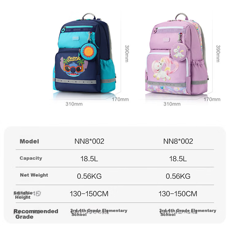 AMERICAN TOURISTER Comfortable Student Backpack for Grades 3-4, Children's Antibacterial Lightweight Shoulder Bag, Large Capacity Backpack for Girls, Stylish NN8 18
