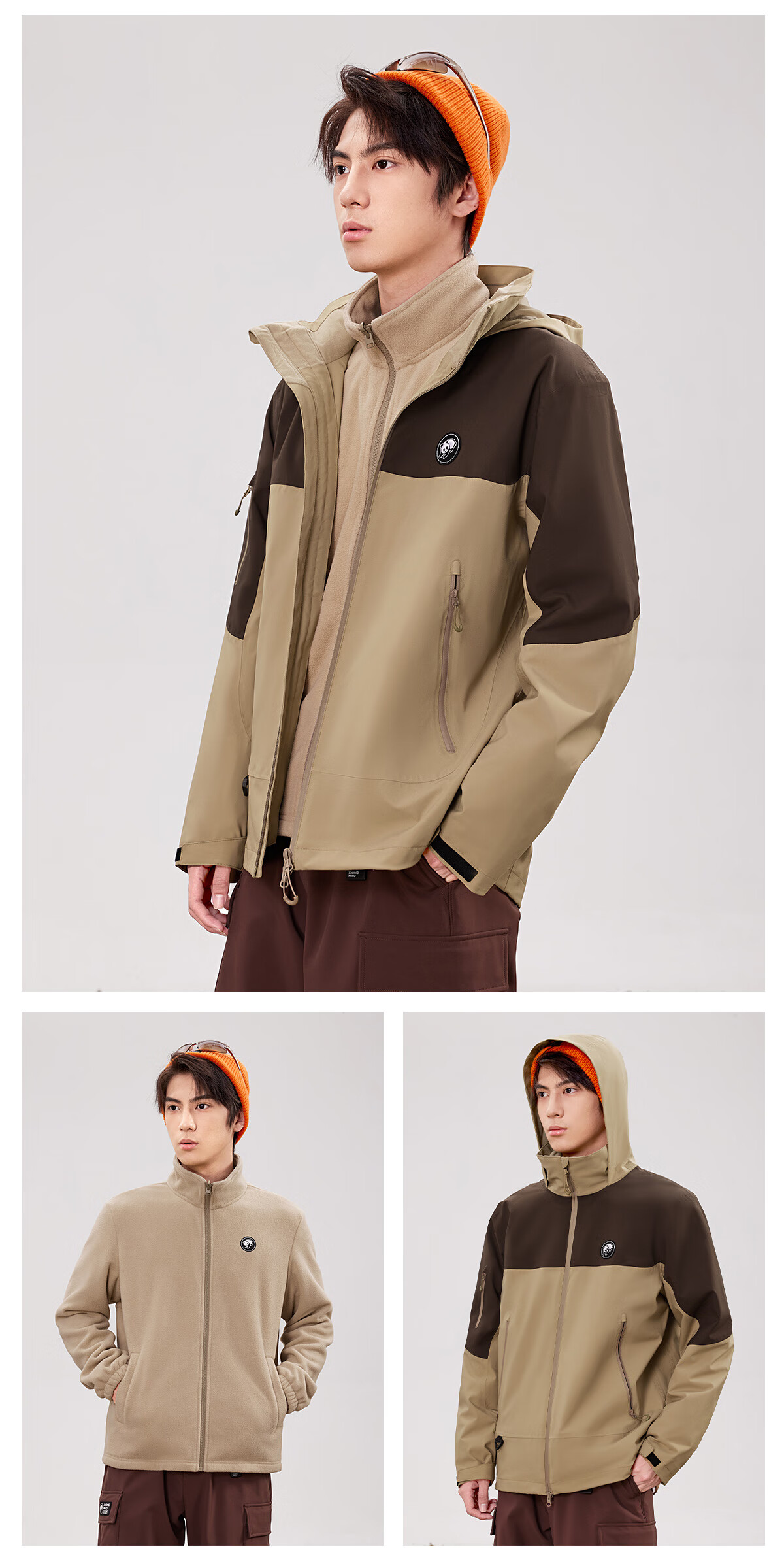 Xiongmao [China Xiongmao SE] Three-In Windproof And Waterproof Jacket for Men, Autumn And Winter Hooded Mountaineering Coat for Women 1613, M 23