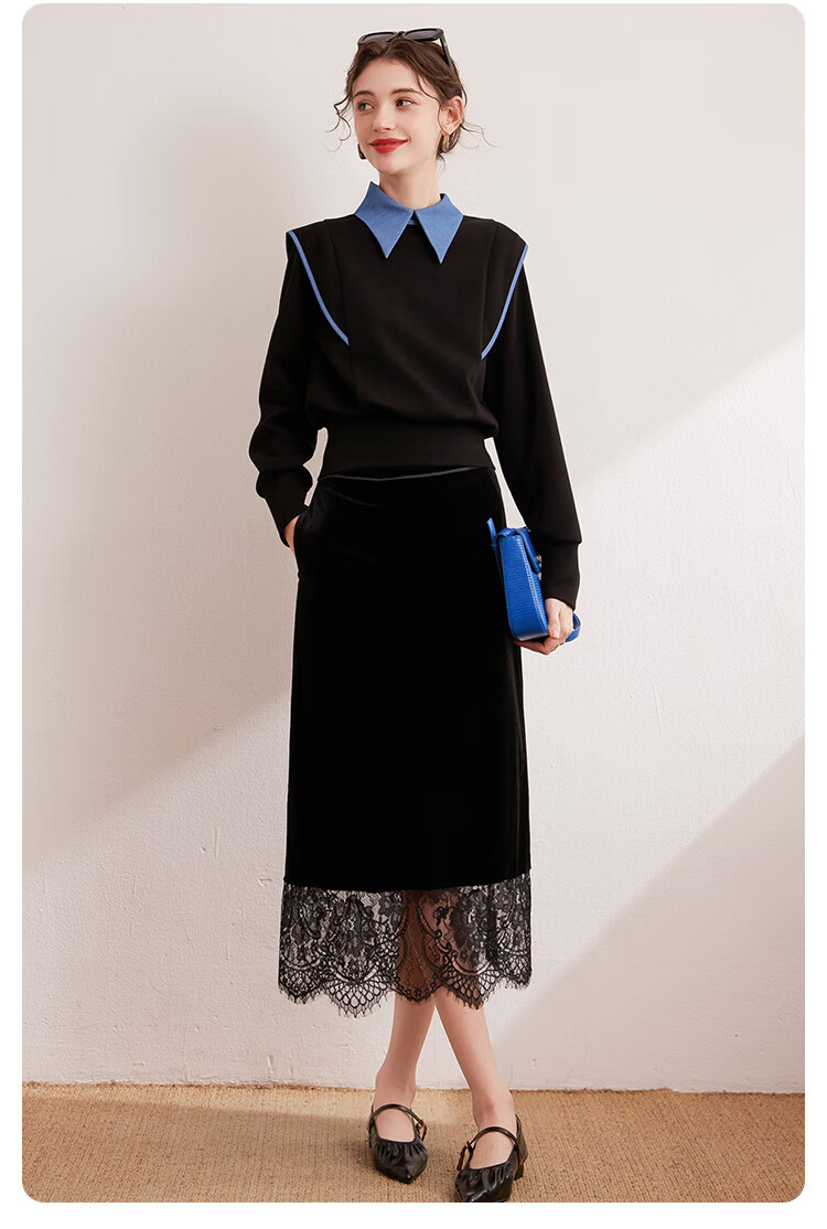 Bailuyu Colorblock Spliced Fake Two-Piece Pullover Sweatshirt Autumn New Fashion Small Flying Sleeve Patch Top Women Black L 3
