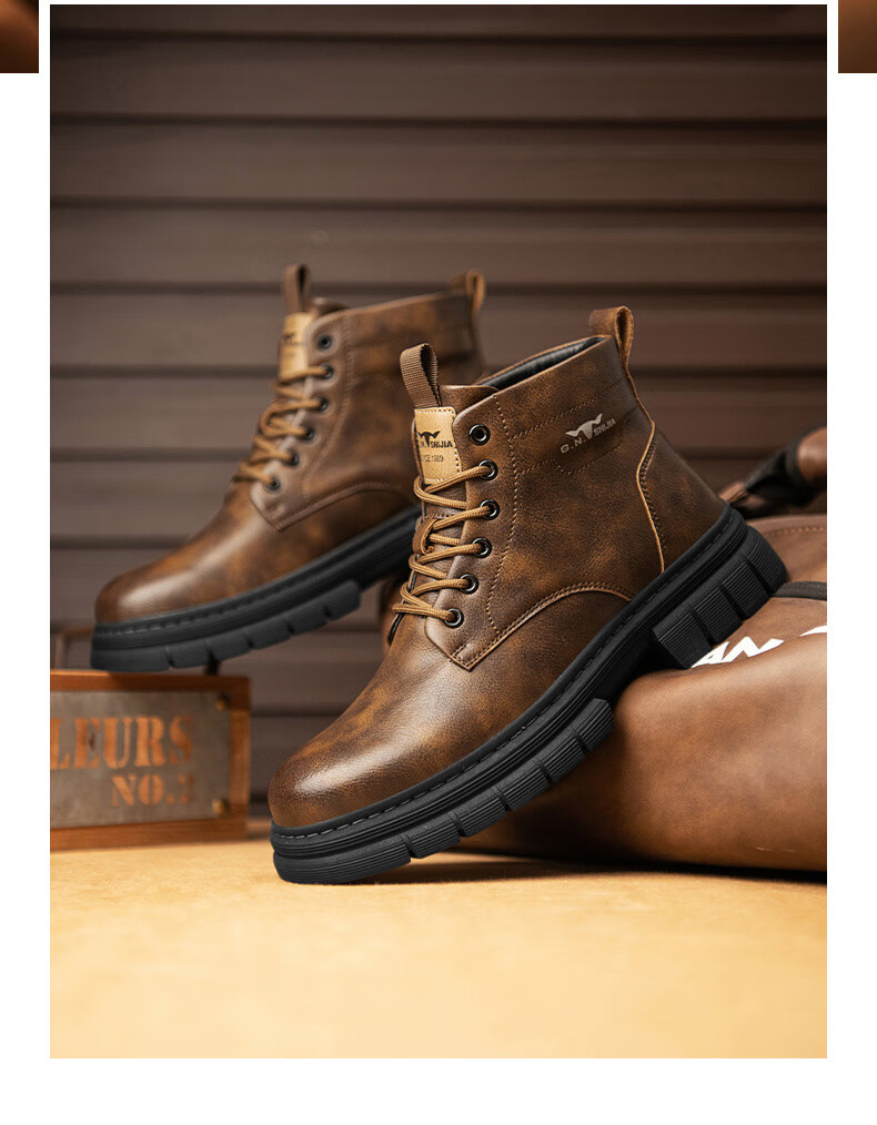 Bull Family Men's Shoes Spring Autumn New British Style Martin Boots Fashion Trendy Men's Work Boots Versatile Durable Shoes 25