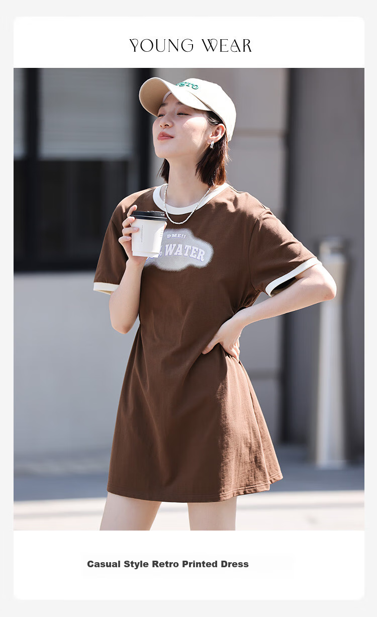Dme [Low-Cut Dress] Summer Round Neck Short-Sleeve Dress with Hollow-Out Waist Desig 2