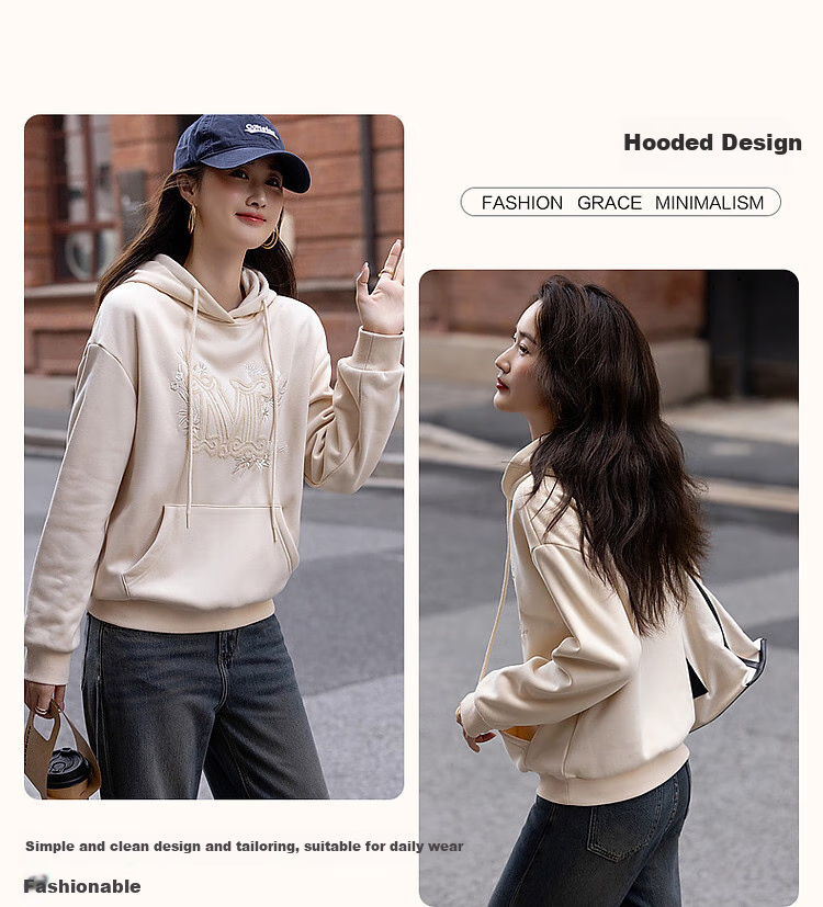 Dme [Embroidered Blossoms] Winter Casual Hooded Fleece-Like Warm Exquisite Tatami Embroidered Loose Sweatshirt Women's Top 5