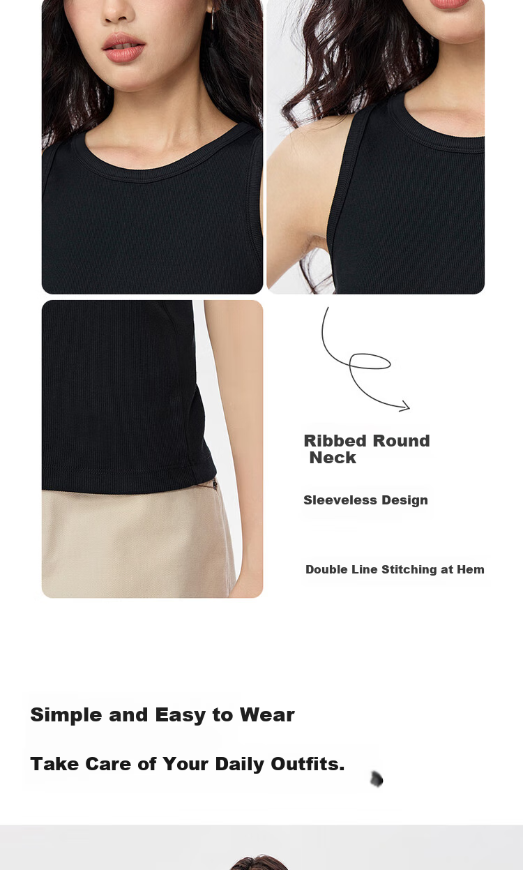 Giordano Women's New Solid Color Simple Style Ribbed Knit Slim-Fit Round Neck Sleeveless T-Shirt 13324209 5