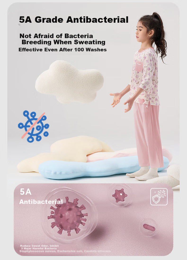 HeyBetter Children's Quick-Dry Home Wear, 5A Antibacterial Soft Breathable Set - Otter Forest (Gray-Green), Size 140 6