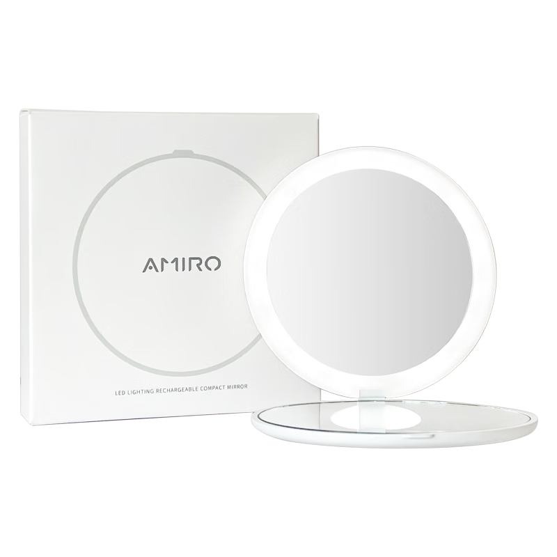AMIRO Makeup Mirror with LED Light, Portable Foldable Travel Compact High-Definition Illuminated Mirror, Practical Birthday Gift for Wome
