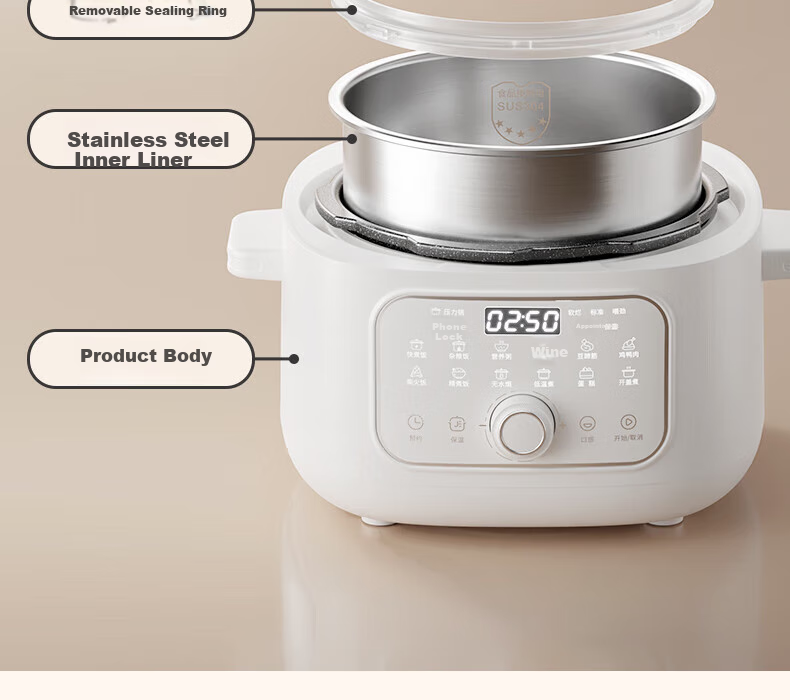 OIDIRE (Oudian) Micro-Pressure Rice Cooker, High-Pressure Electric Pressure Cooker, Dual Intelligent Modes for High And Low Pressure, Stainless Steel 3L | Non-Coated (Stainless Steel Inner Pot) · Cloud Soft White 30