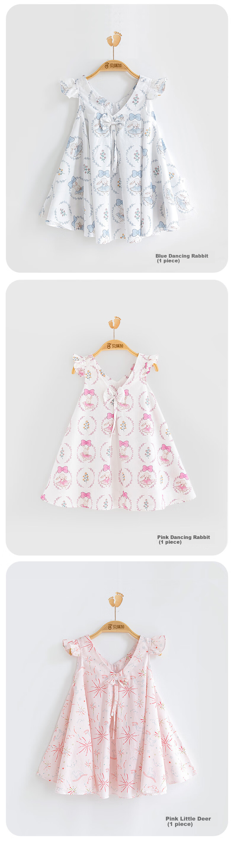 Babyprints Girls' Dress, Little Girl's Summer Pure Cotton Princess Dress, First Birthday Party Dress, Baby Skirt, Pink Deer, Size 90 3