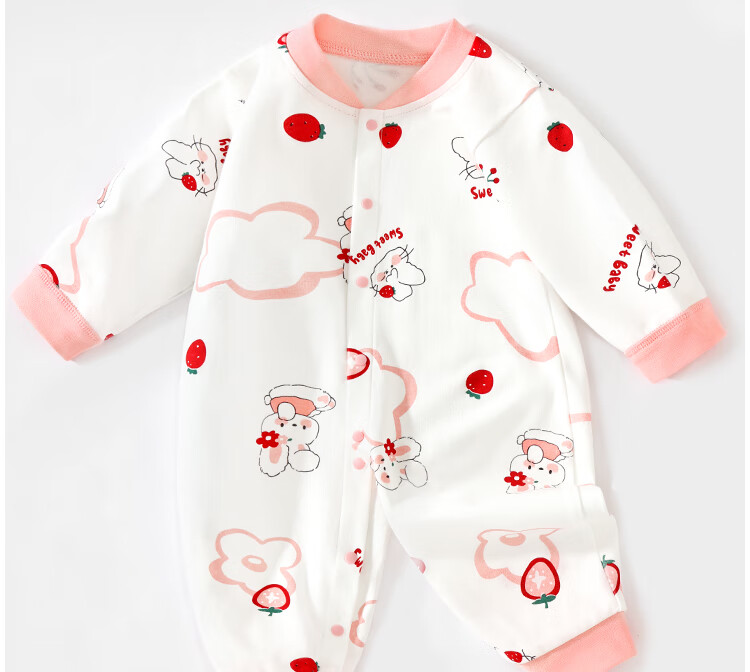 Badibadi Autumn New Pure Cotton Romper Baby Infant Front-Open Loose Jumpsuit Berry Little Rabbit 73cm 2