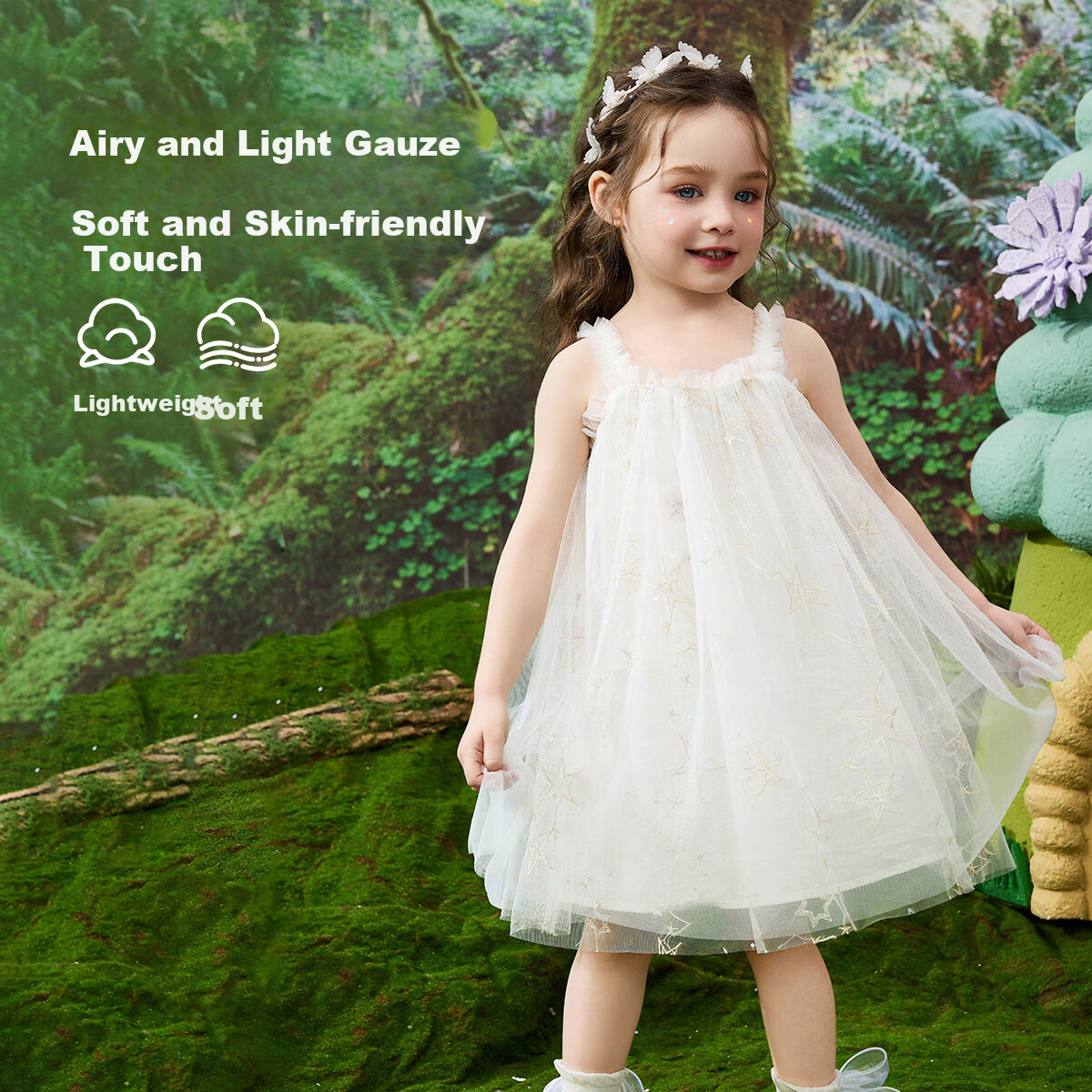 ASK JUNIOR Children's Dress, Summer New Style, Sleeveless Spaghetti Strap Dress for Little Girls, Tulle Princess Dress, Puffy Skirt 2
