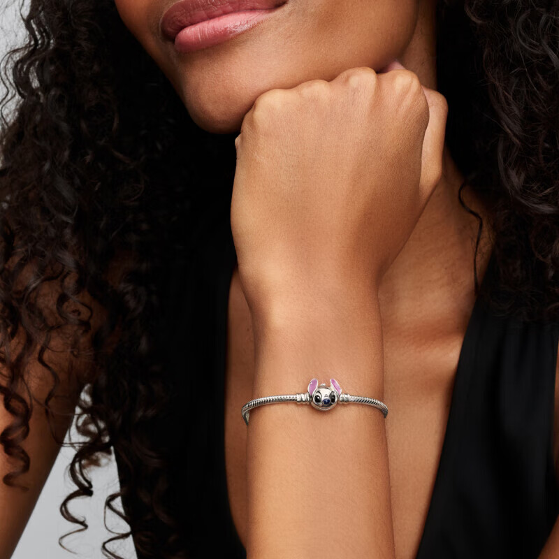 Pandora Disney Series Stitch Snake Bone Bracelet, Silver Chain, DIY Playful Silver Bracelet, Birthday Gift