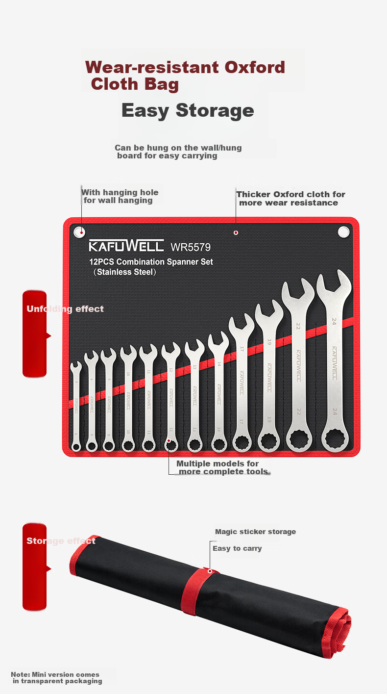 Kafuweier Plum Blossom Open-End Wrench Set, 5-11mm, 8-Piece Set, Small Dual-Use Wrench, Stainless Steel Model WR5609 2
