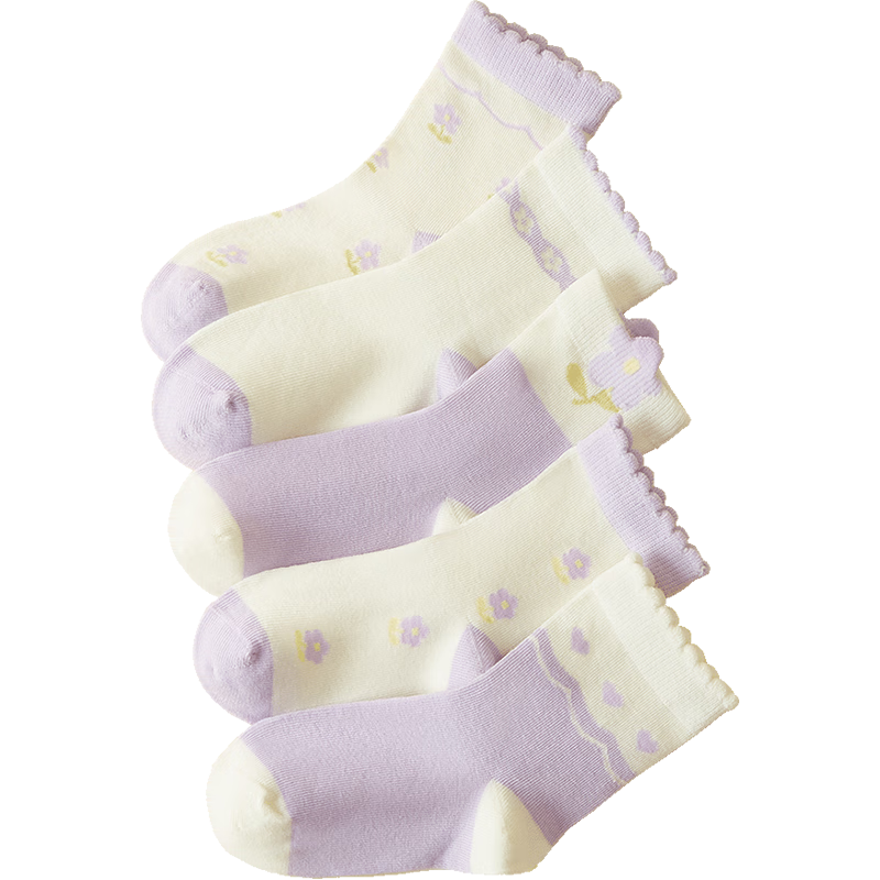 DEESHA 7A Antibacterial Girls' Socks, 5 Pairs, Seamless, Comfortable, Breathable, Anti-Pilling Cotton Socks for Kids, All-Season