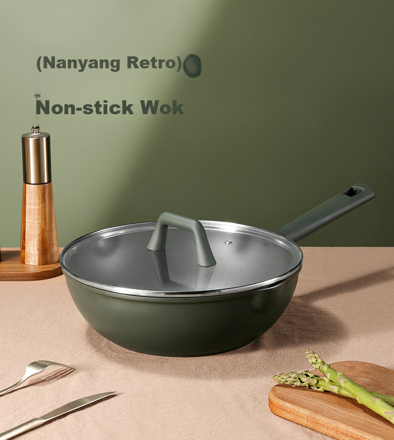 CaROTE Non-Stick Frying Pan, Household Flat-Bottom Wok, Cooking Pan for Gas Stove And Induction Cooker, Non-Stick, 28cm 1