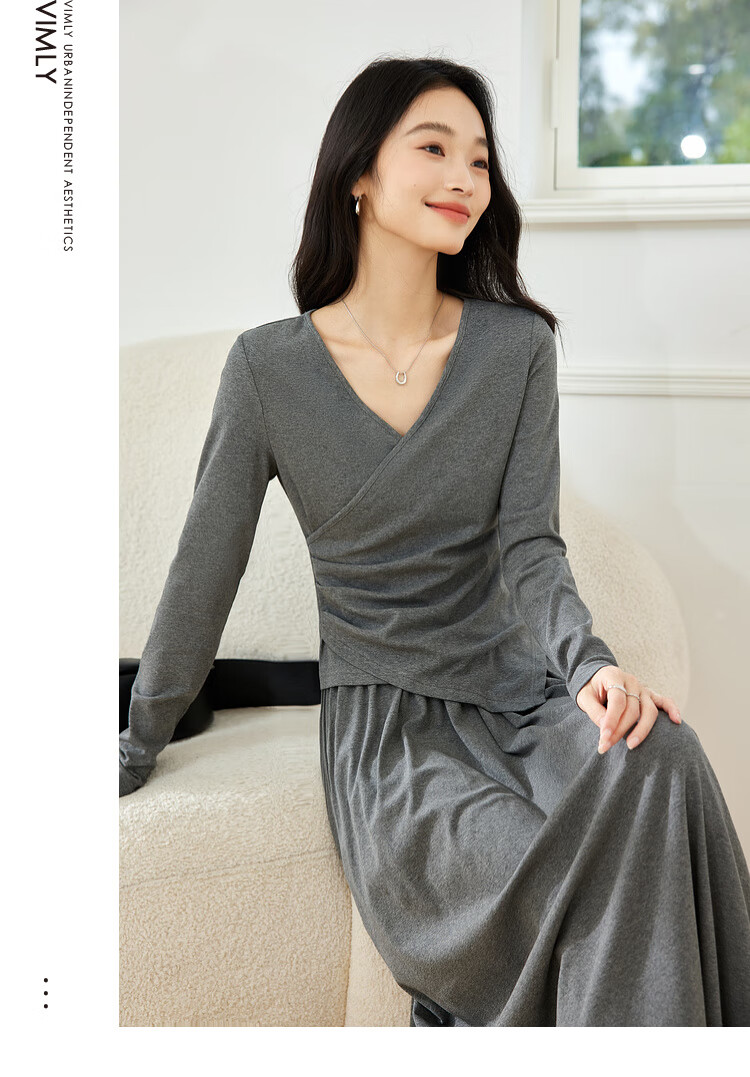 Fanximan French Style Elegant Set Dress Women Autumn New Slimming Top and Skirt Casual Suit Light Gray XL 4