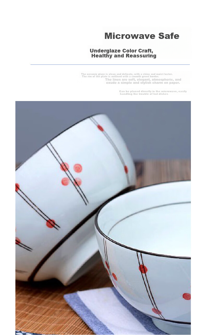Hechuanwu Ceramic Bowls Japanese Underglaze Color 6-Inch Noodle Bowls Home Rice Bowl Set 2-Piece Set Antique Color And Fragrance 4