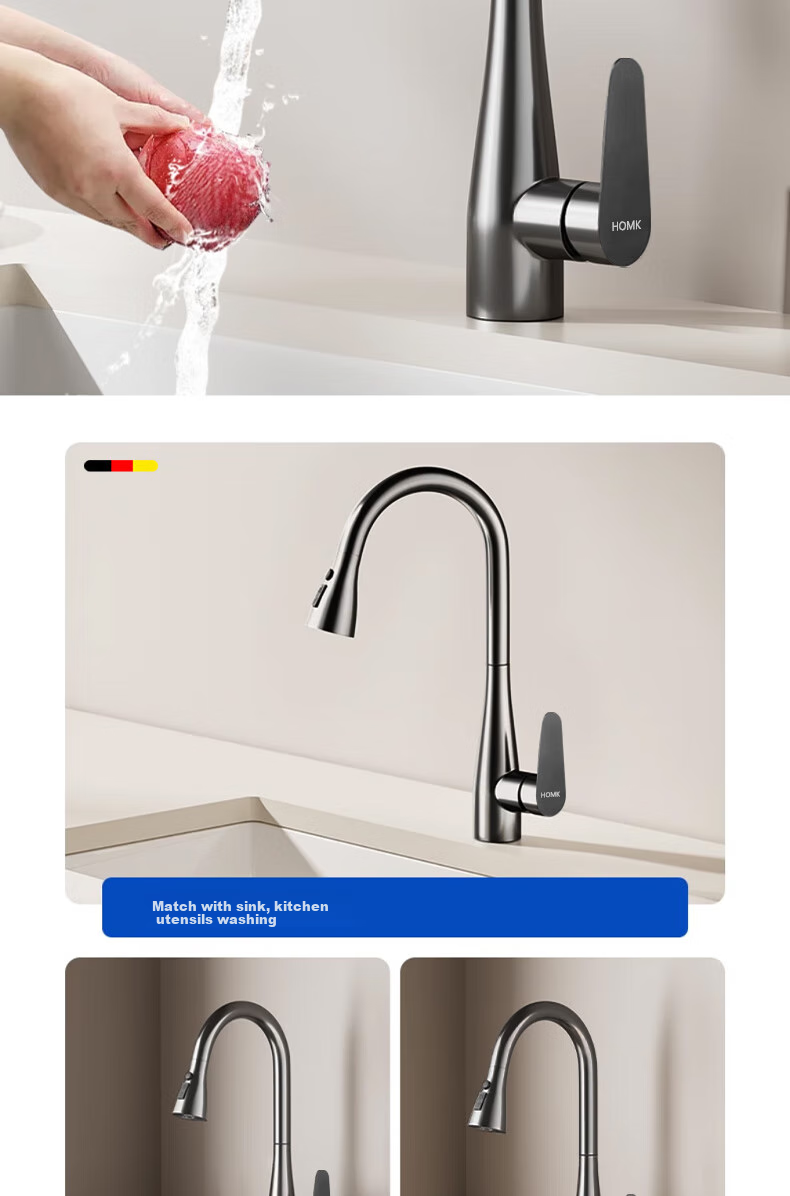 HOMK [Germany] Kitchen Faucet, Hot And Cold Vegetable Washing Sink, Pull-Out Faucet, Extendable Dishwashing Sink Faucet 17