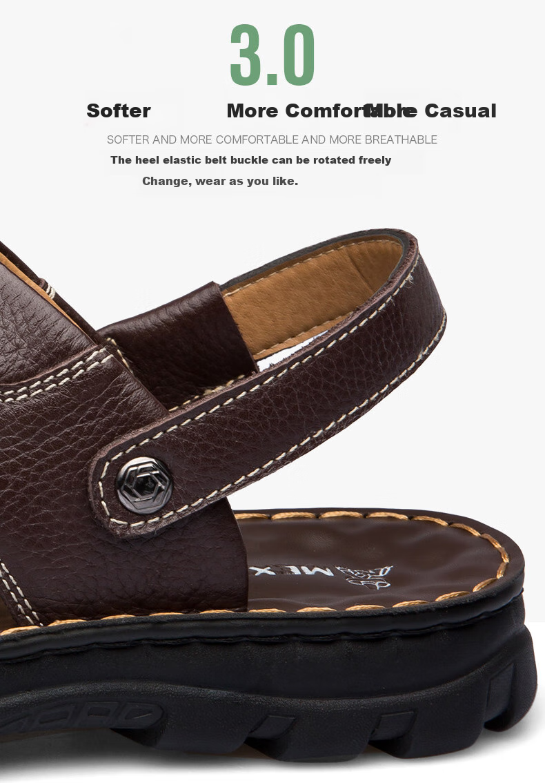 MEXICAN Top-Grain Leather Sandals for Men, Beach Shoes, Men's Slippers, Hollow-Out Casual Men's Shoes, Black, Size 43 7