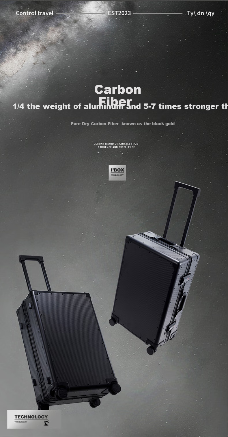 LUCKY CLUB Carbon Fiber Suitcase, High-End Travel Case, Carry-On Luggage, Trolley Case with Password Lock, Fingerprint Model in Classic Black, 26 Inches 4