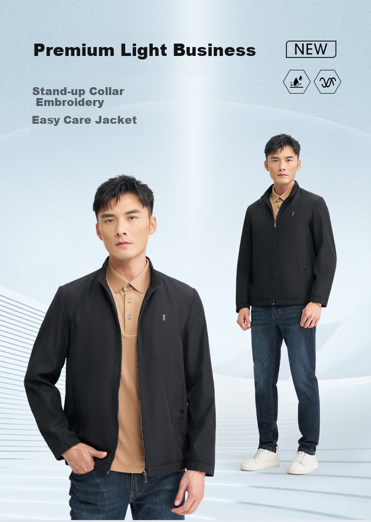 TRIES Men's Jacket Stand Collar Light Business Fashion Spring And Autumn New LOGO Embroidery Solid Color Lightweight Outerwear 1