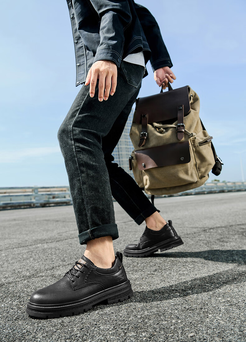 HLA Men's Fashion Retro Work Shoes Casual Leather Shoes HAAGZM2EAX050 Black Size 38 4