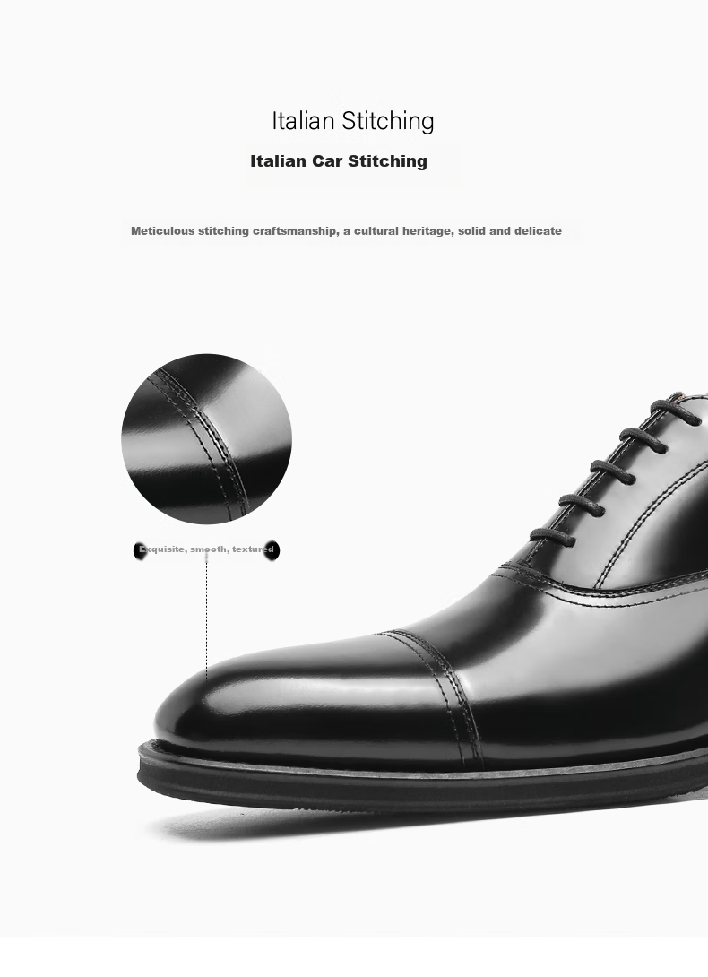 DESAI Three-Prong Men's Shoes, Business Formal Leather Shoes, Oxford Heightening British Wedding Shoes, Black, Size 44 3