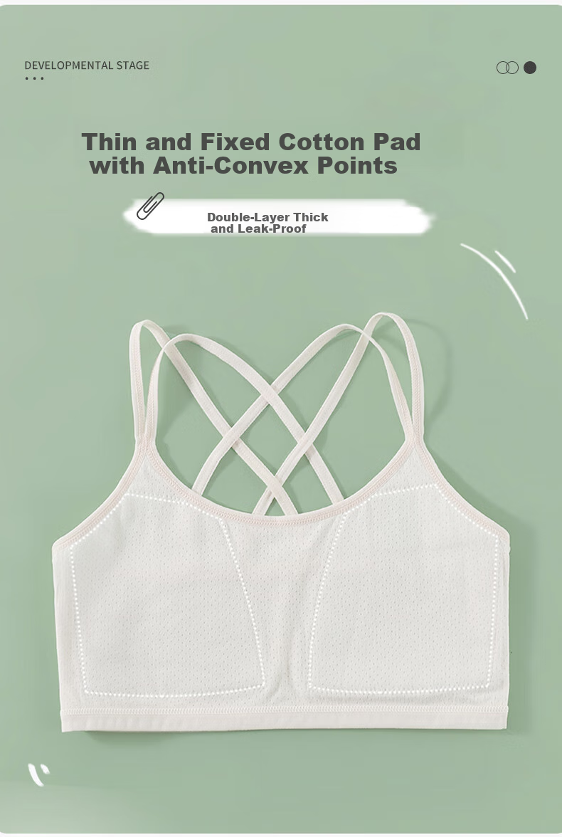 Ailier & ouluola, 2 Pieces Girls' Underwear, for Ages 9-12, Puberty, Elementary School Students, First Stage, Older Girls, Small Vest Bra, White And Pink, XL 4