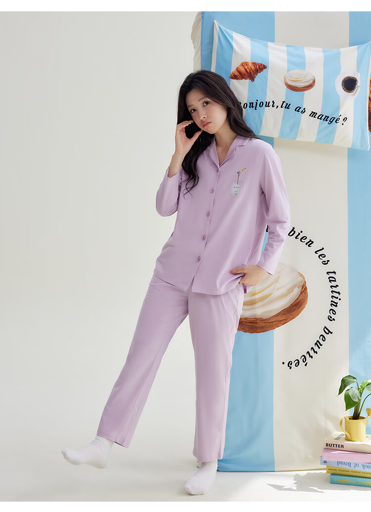Hodo Home Women's Double-Sided Combed Cotton and Spandex Antibacterial Mite-Resistant Pajamas Flamingo Pink L 18